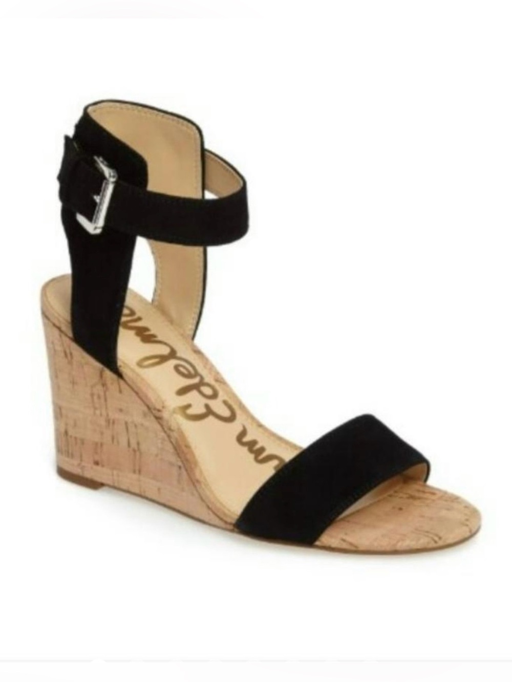 Sam Edelman Willow Black Suede Cork Wedge Sandals